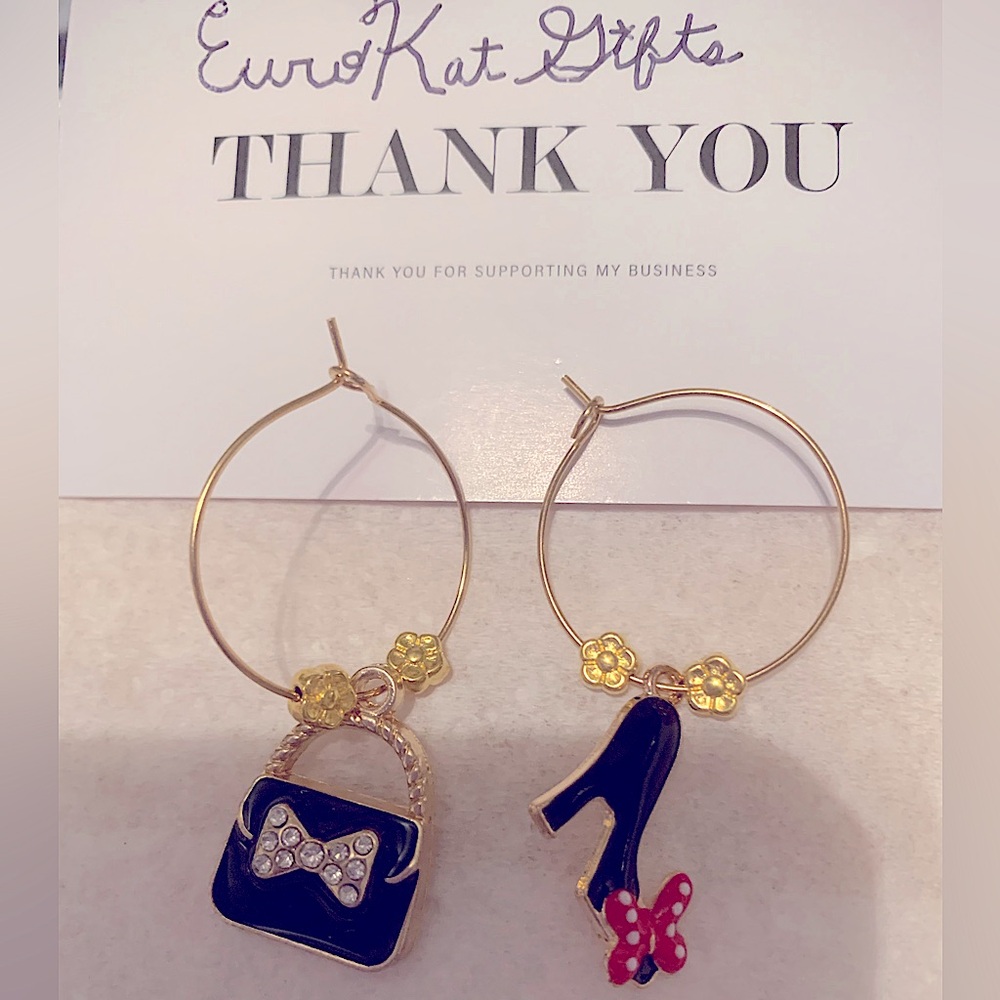 Gold Luxury Charm Hoop Earrings wire gold over stainless NEW